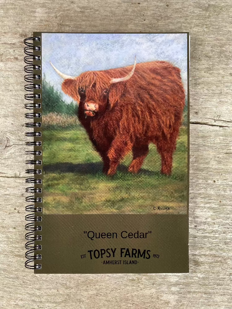 Topsy Farms' highland cow spiral notebook